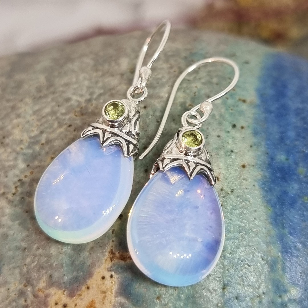 Sterling silver opalite and peridot earrings image 3