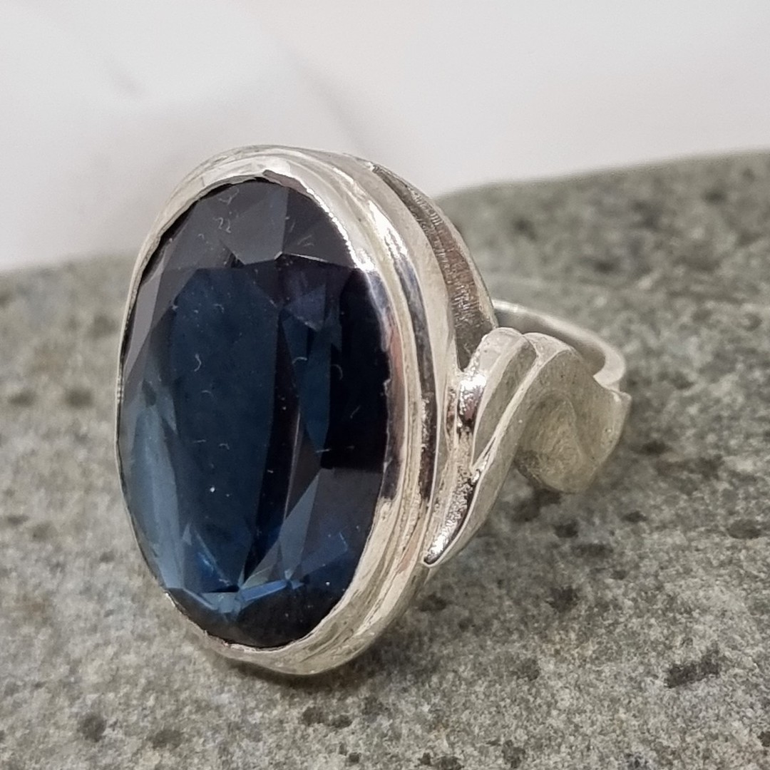 Super chunky, silver synthetic blue spinel ring image 6