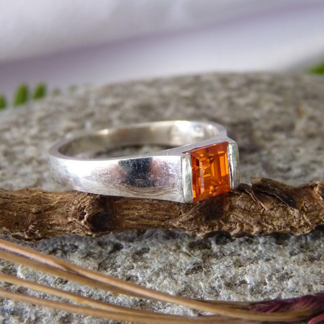 Silver ring with square orange gemstone gemstone image 4