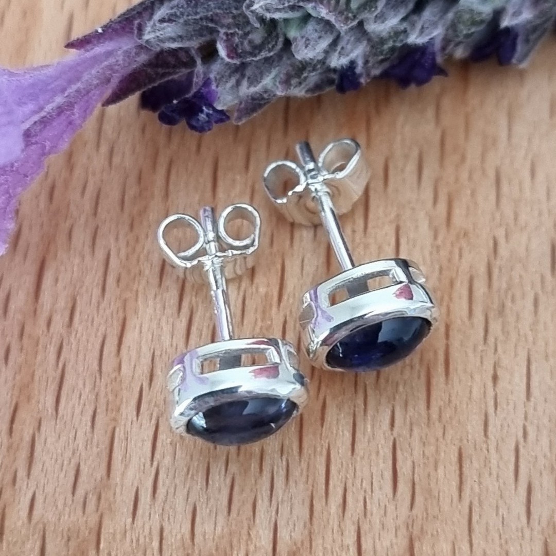 Sterling silver iolite stud earrings image 2