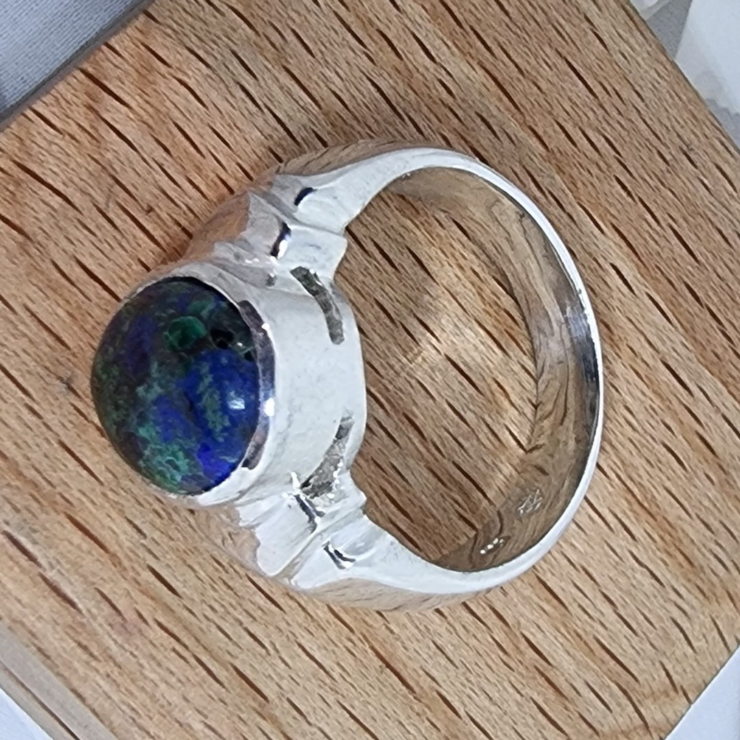 Sterling silver oval azurite malachite ring, made in NZ image 1