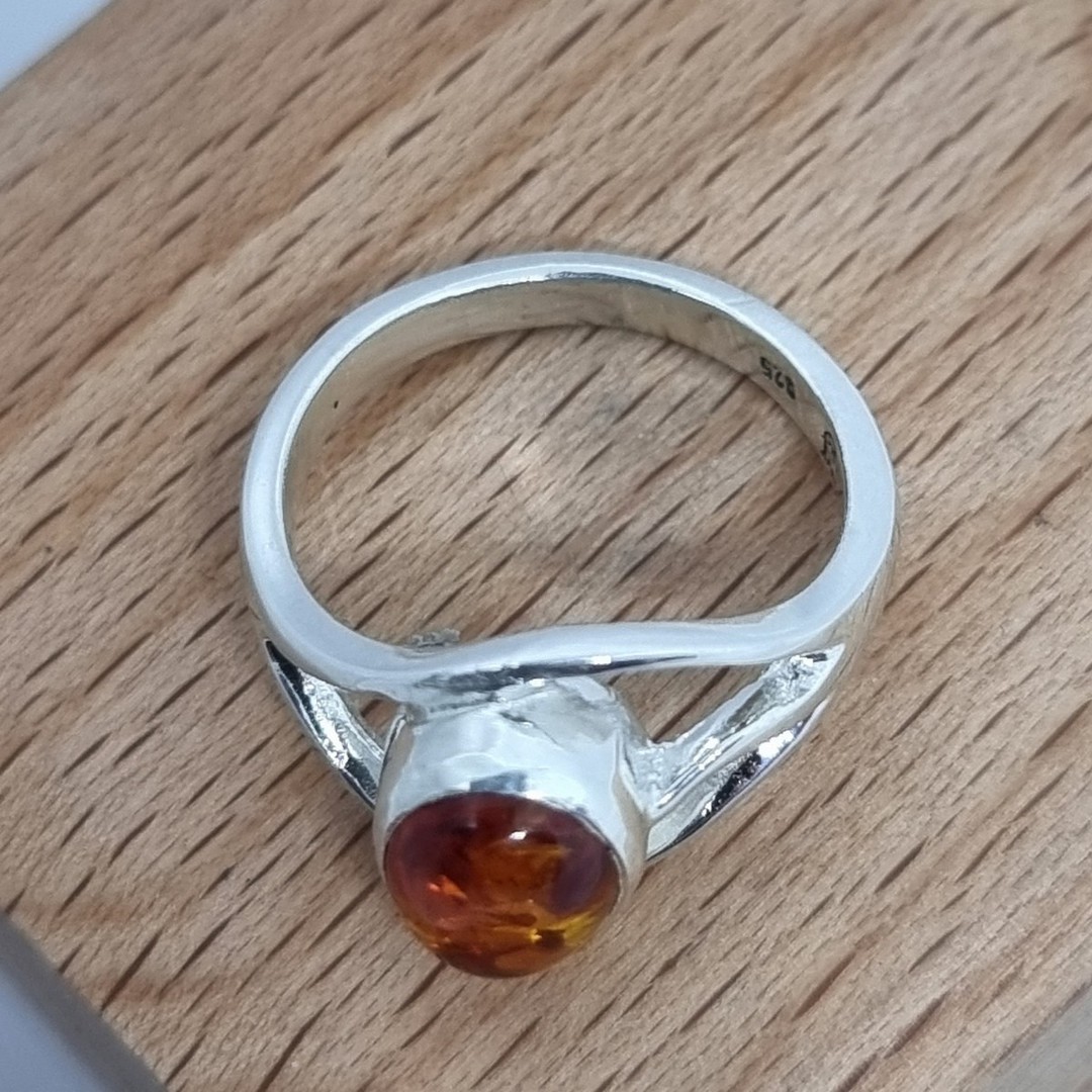 Open weave silver amber ring - made in NZ image 5
