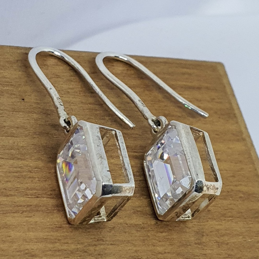 Rectangle cut cubic zirconia sterling silver earrings image 4