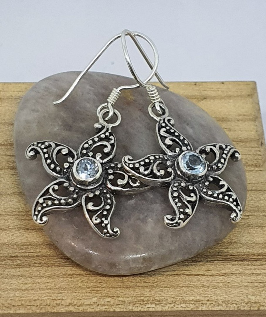 Sterling silver blue topaz flower earrings image 2