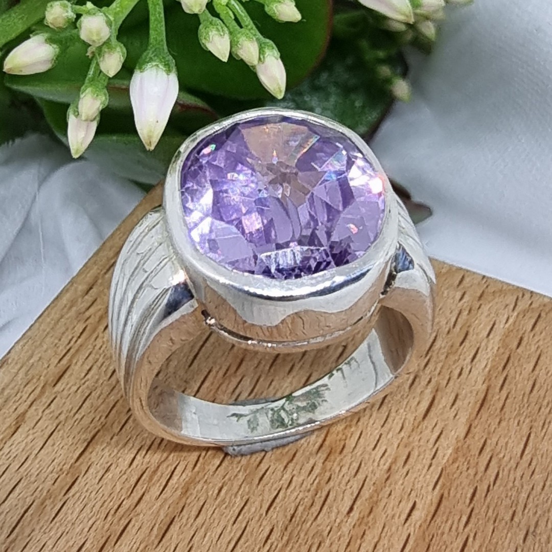 Sterling silver purple gemstone ring, made in NZ - Size S image 2