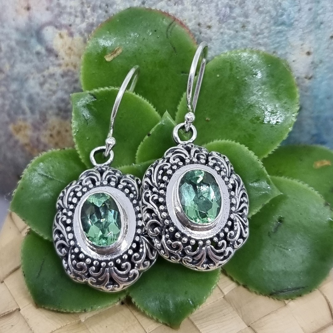Sterling silver green quartz gemstone hook earrings image 3