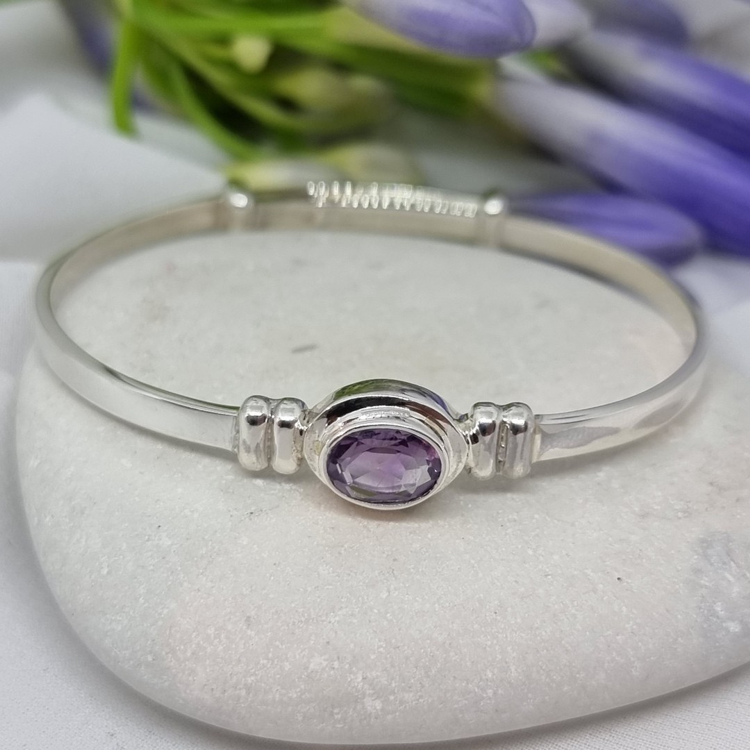 Adjustable silver baby bangle with synthetic amethyst image 3