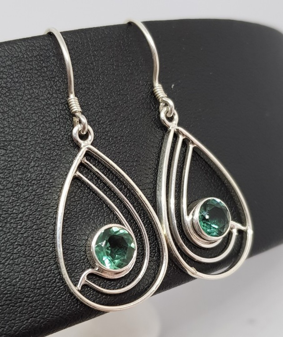 Green quartz open teardrop silver earrings image 1
