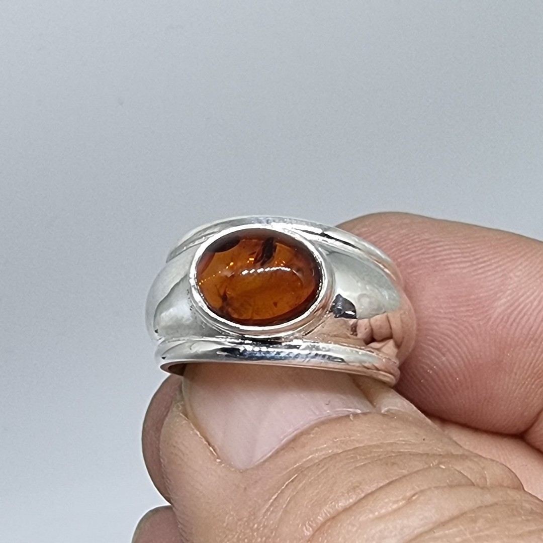 Sterling silver, wide band amber ring image 3