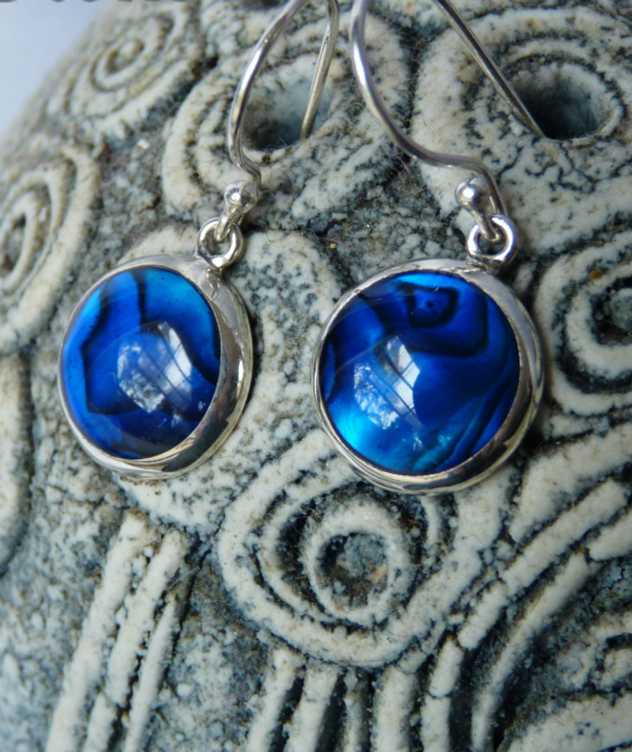Cobalt blue - dyed paua silver earrings image 3
