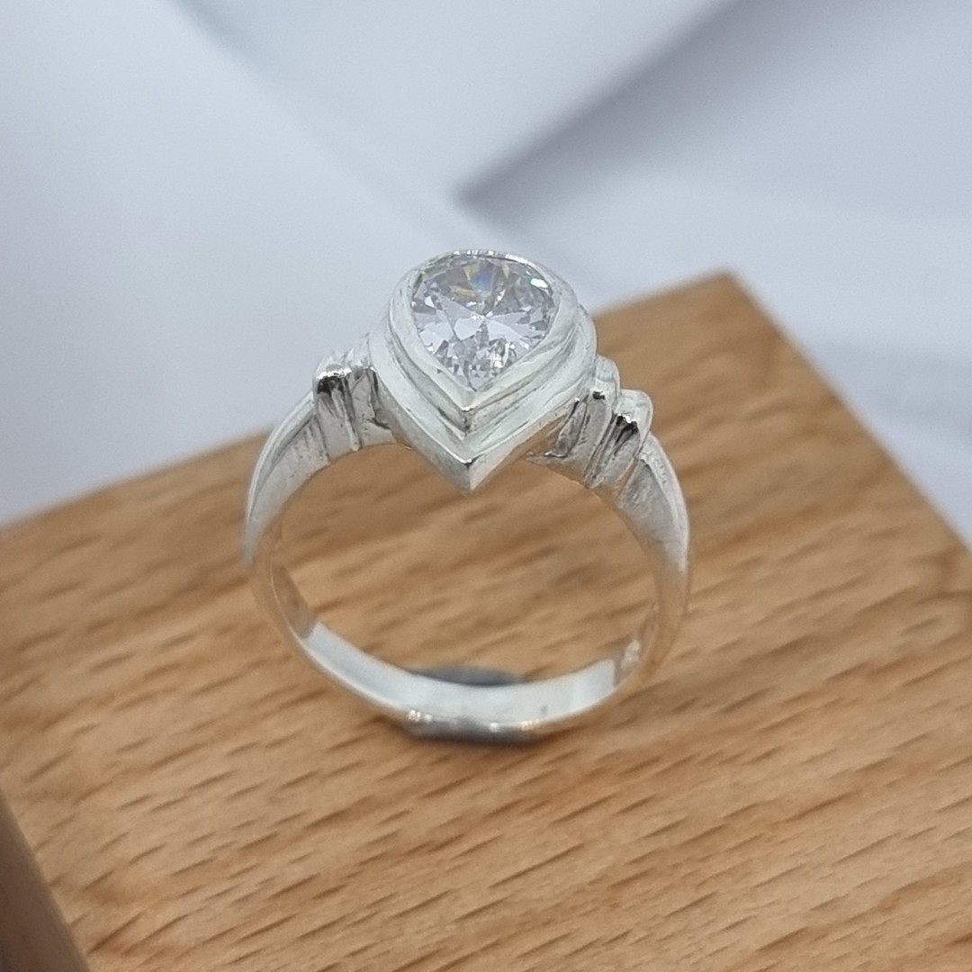 Silver ring with clear sparkling cz stone image 1