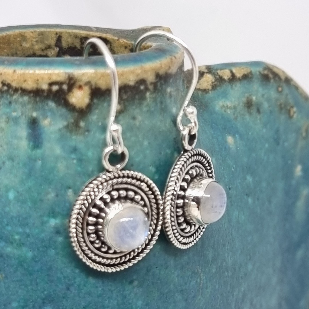 Round decorated silver moonstone earrings image 2