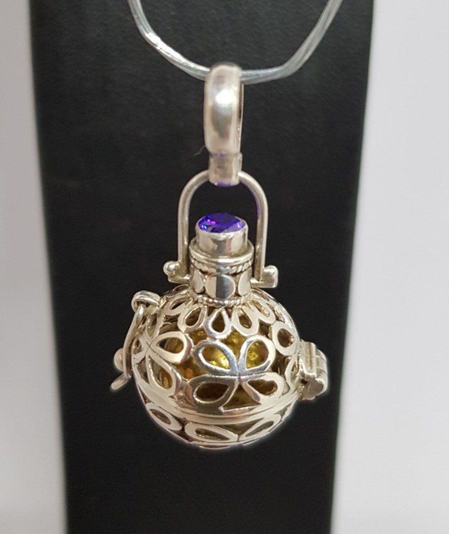Silver meditation ball pendant with facet cut amethyst image 1