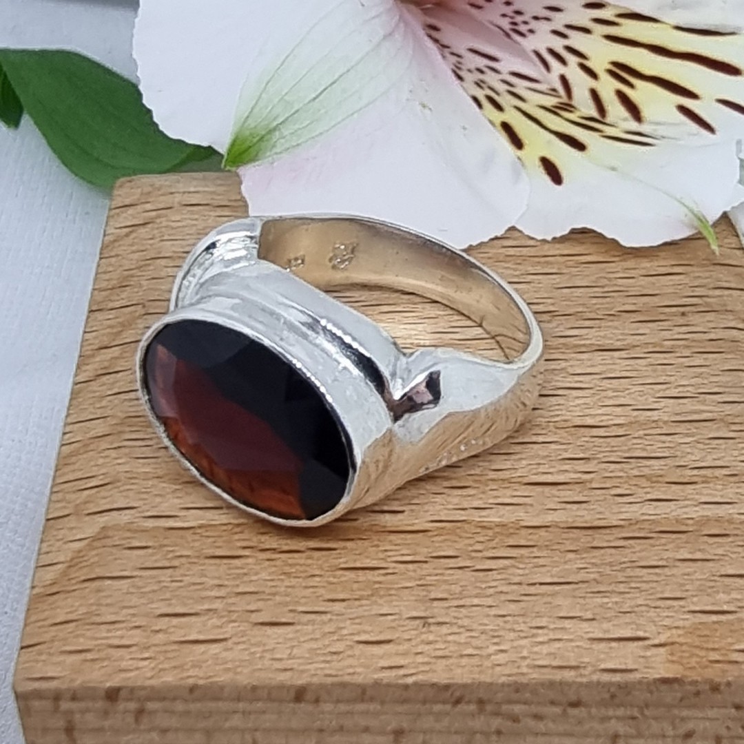 Silver ring with large oval garnet image 5