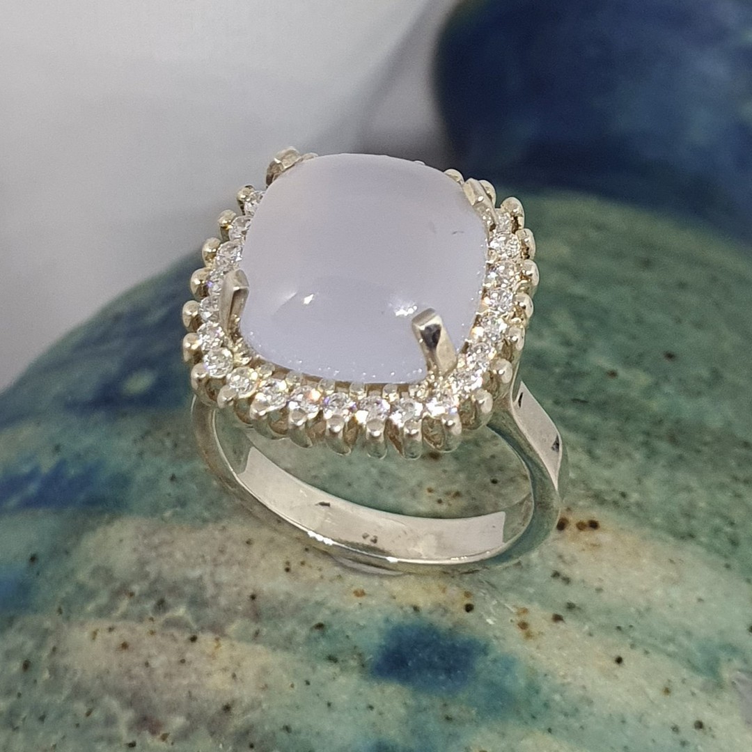 Sterling silver milky blue chalcedony ring image 3