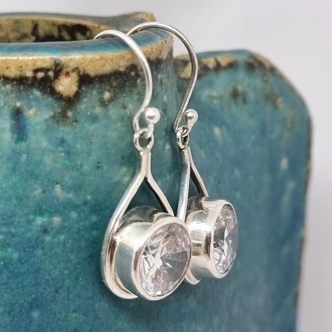 Sterling silver earrings with large cubic zirconia image 2