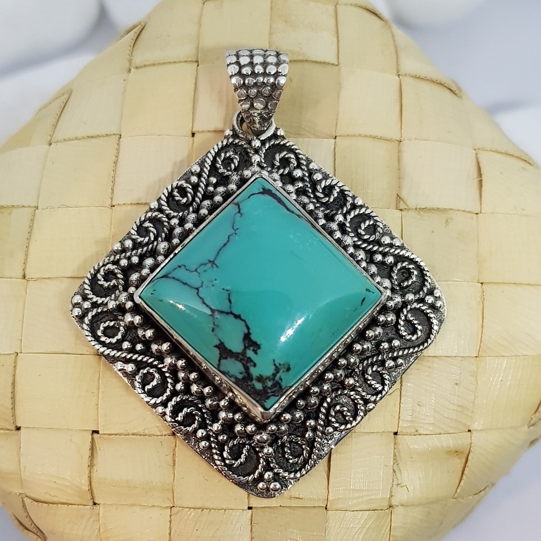 Sterling silver large square turquoise pendant image 0