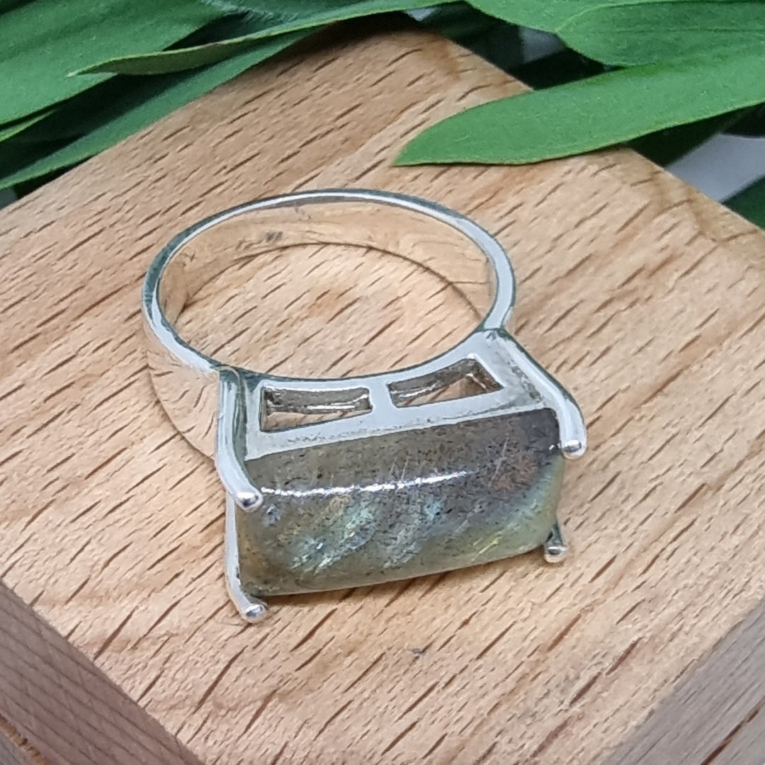 Rectangle labradorite gemstone ring image 1