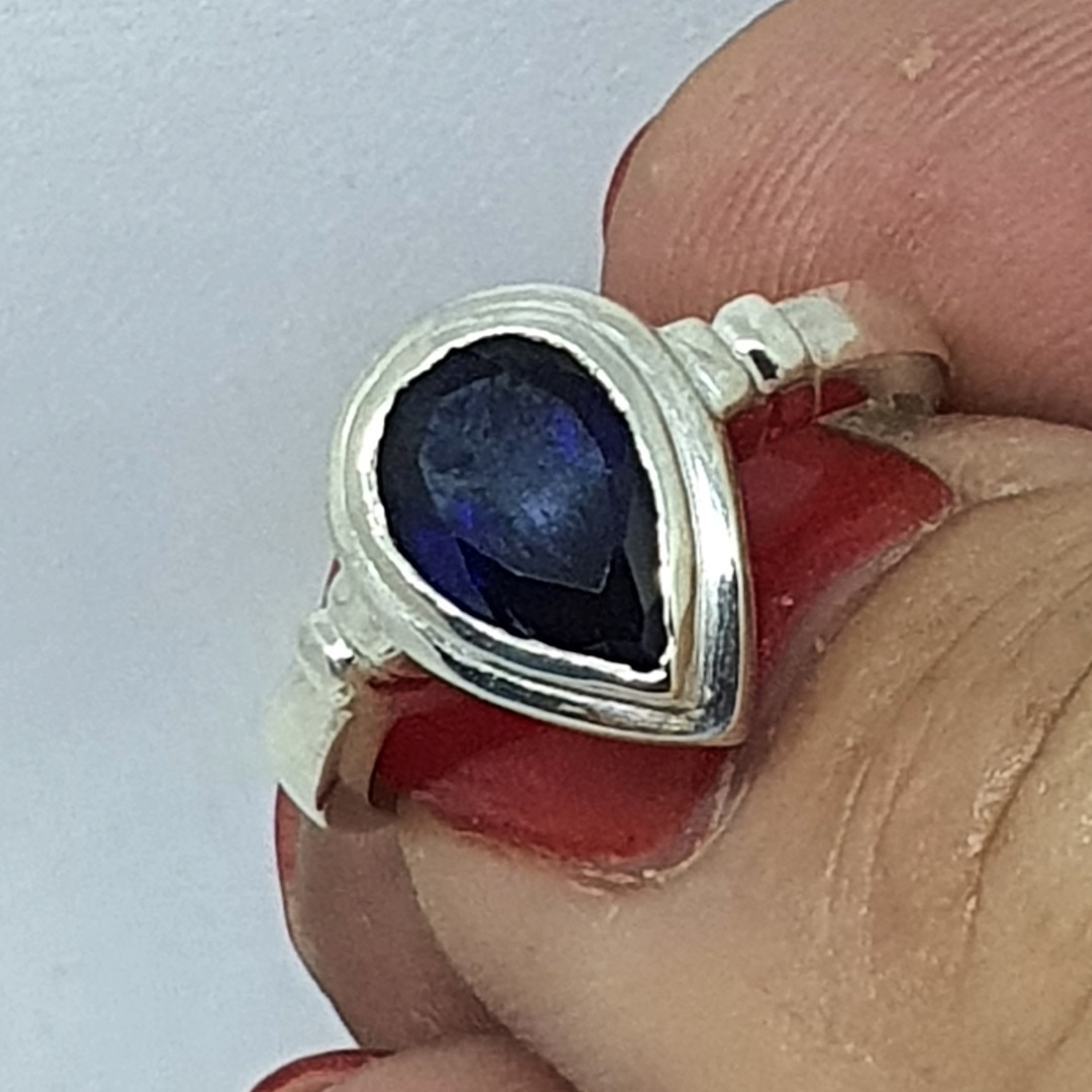 Sterling silver synthetic sapphire ring - Size O image 2