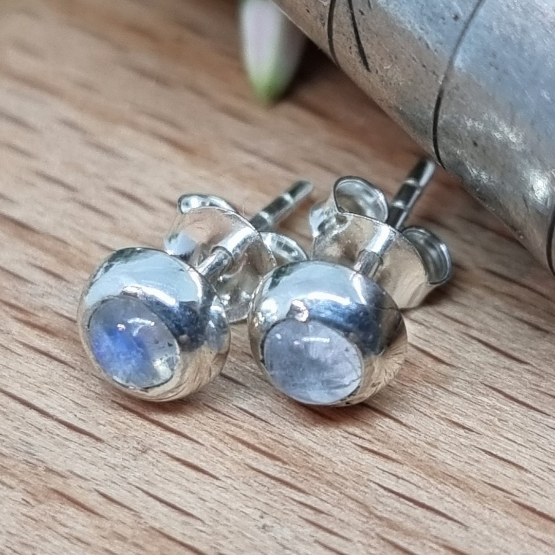 Cute little round moonstone stud earrings image 1