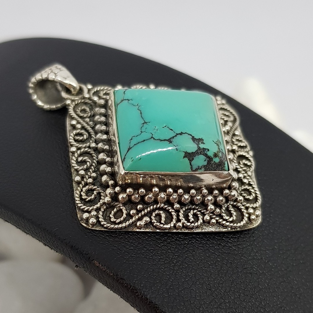 Sterling silver large square turquoise pendant image 2