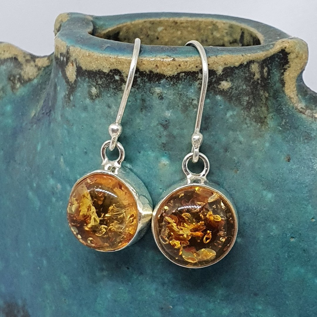 Silver amber earrings image 0