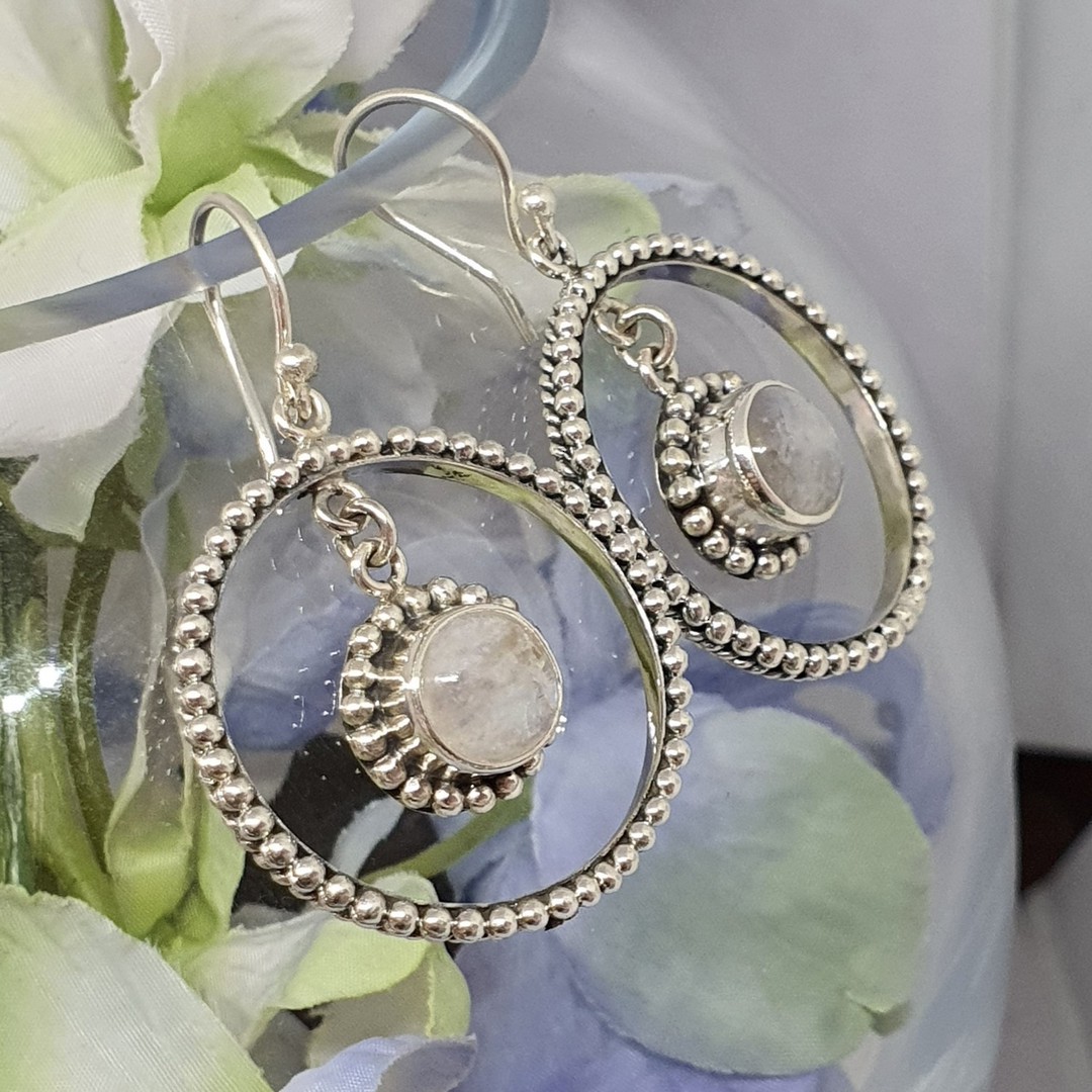 Fabulous, large decorated moonstone gemstone hoop earrings image 1