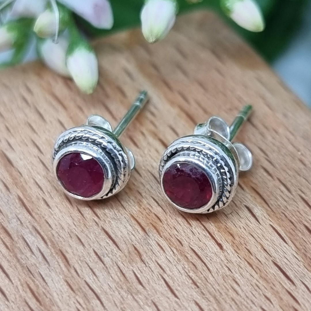 Sterling silver ruby gemstone stud earrings image 1