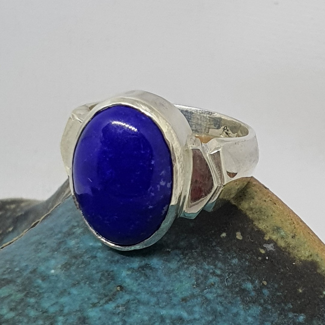 Sterling silver oval lapis lazuli ring, made in NZ image 0