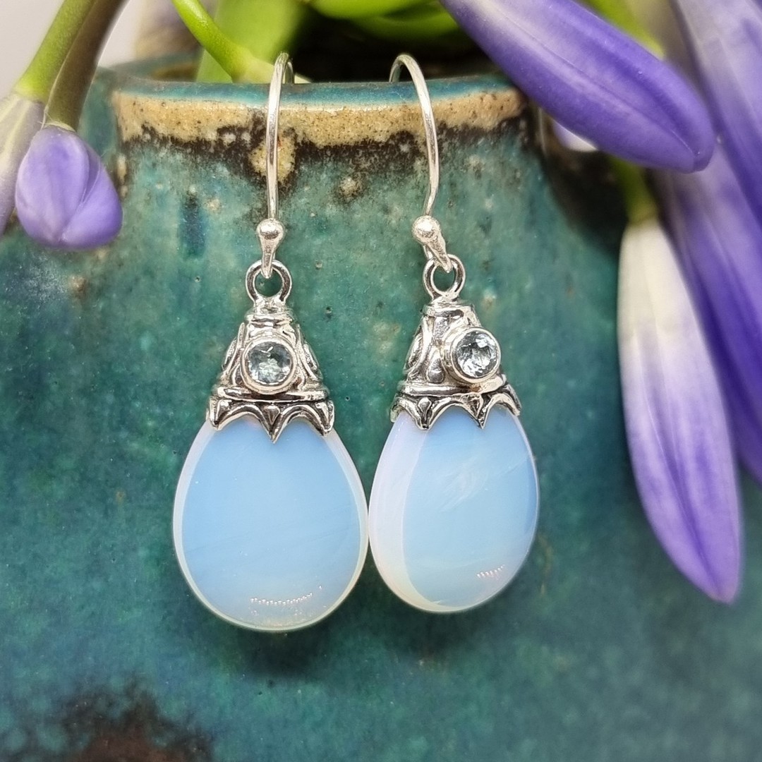 Sterling silver opalite and blue topaz earrings image 1