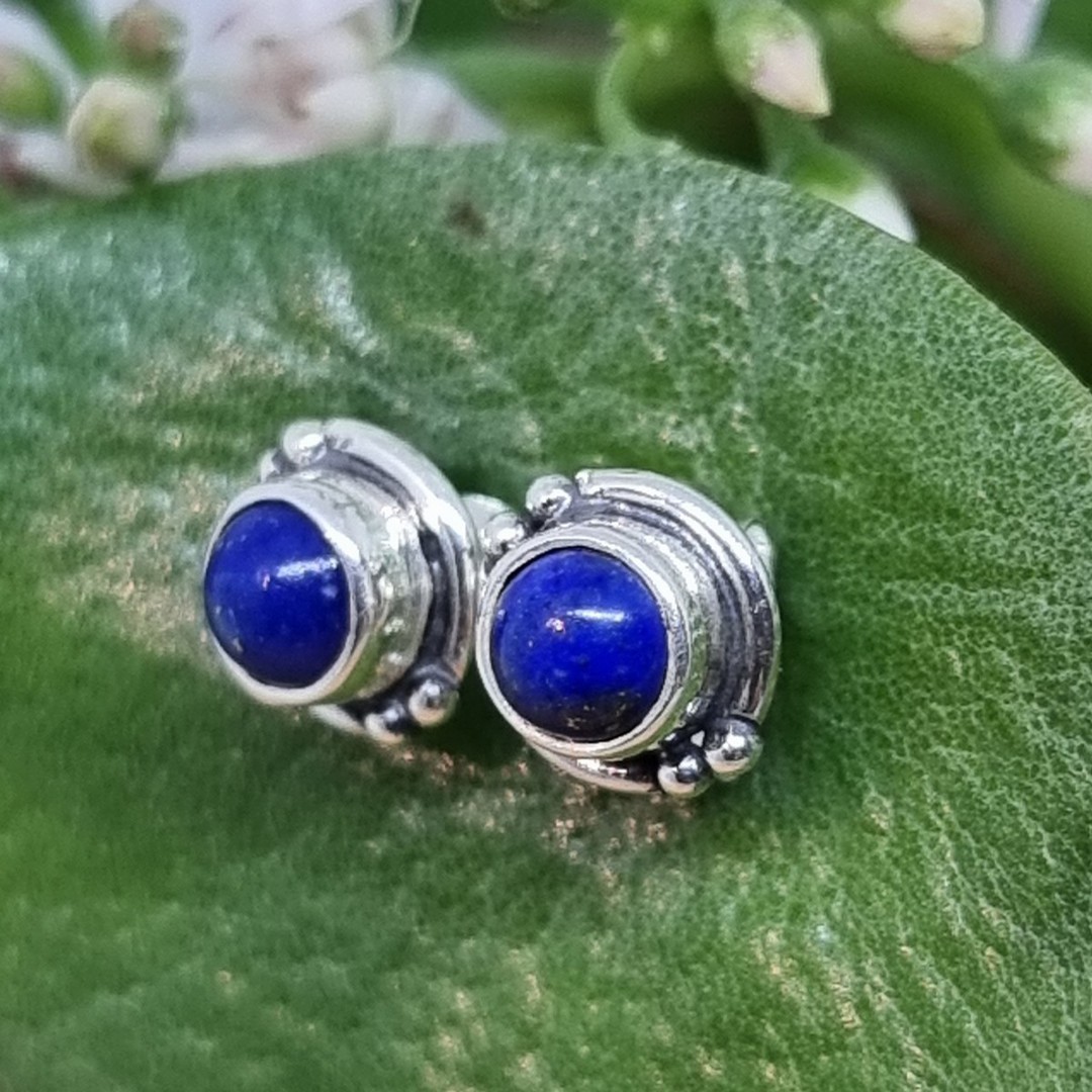 Sterling silver lapis lazuli gemstone stud earrings image 1
