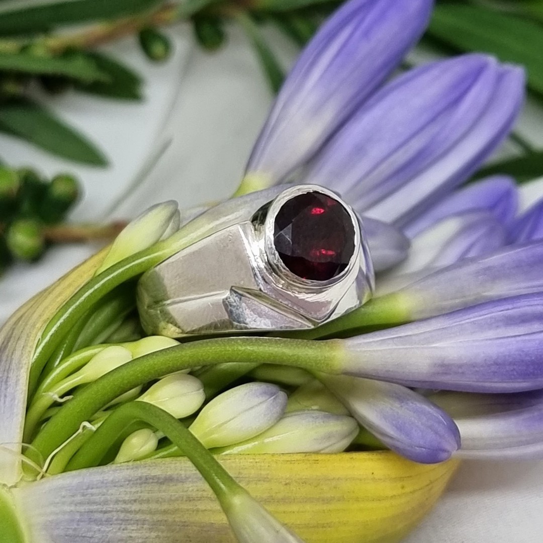 Silver ring with sparkling red gemstone - made in NZ image 2