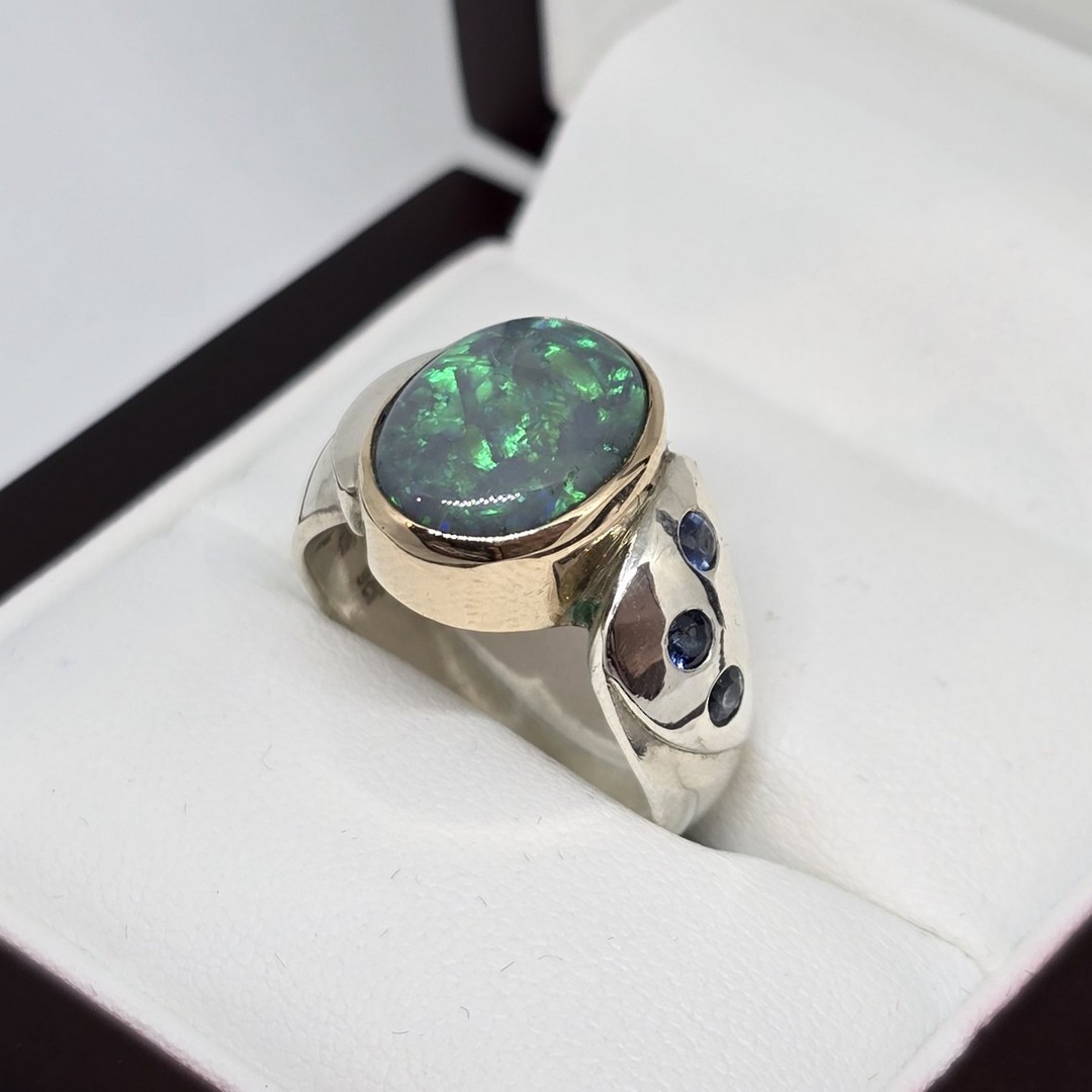 Sterling silver opal and sapphire ring image 4