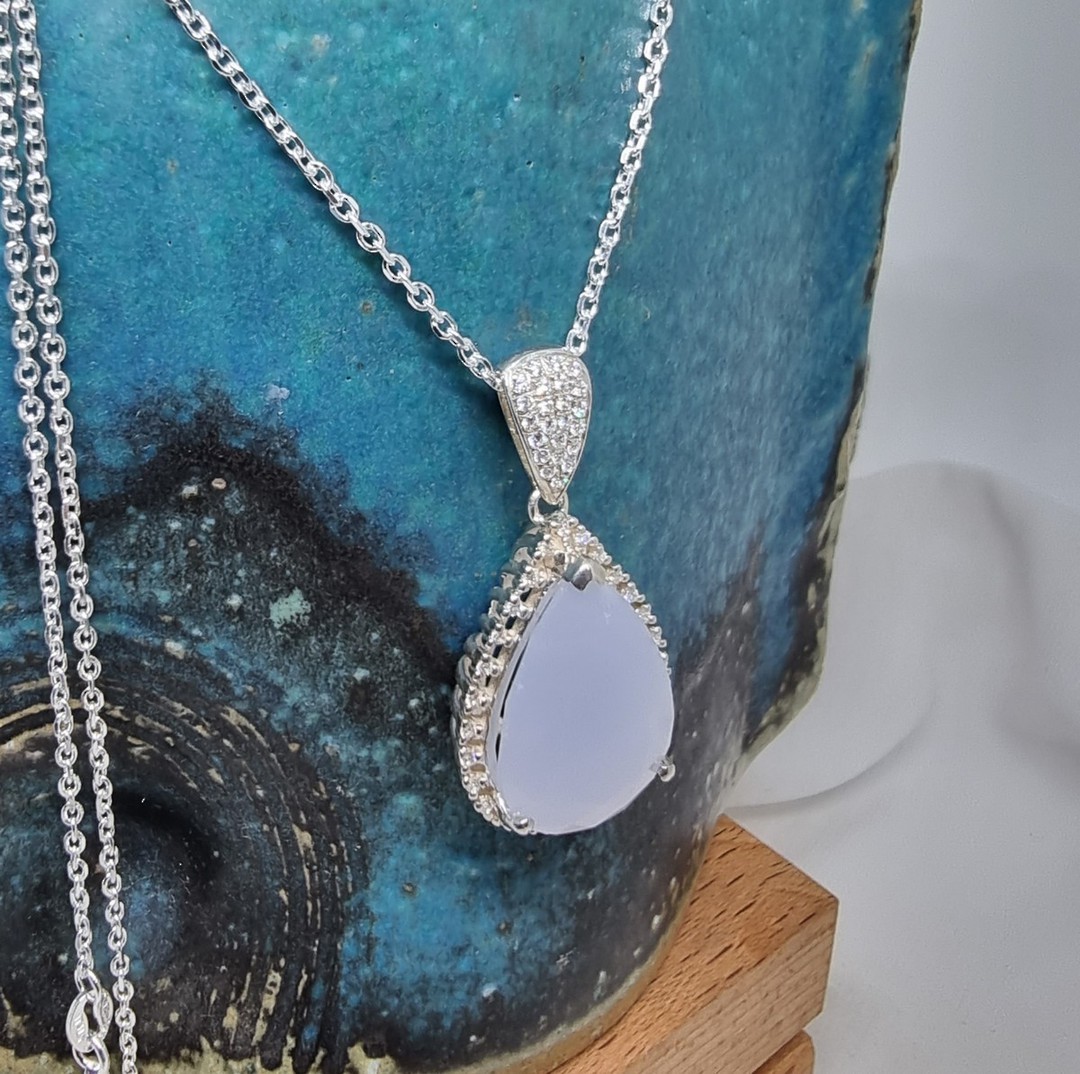 Sterling silver chalcedony and cubic zirconia pendant image 1