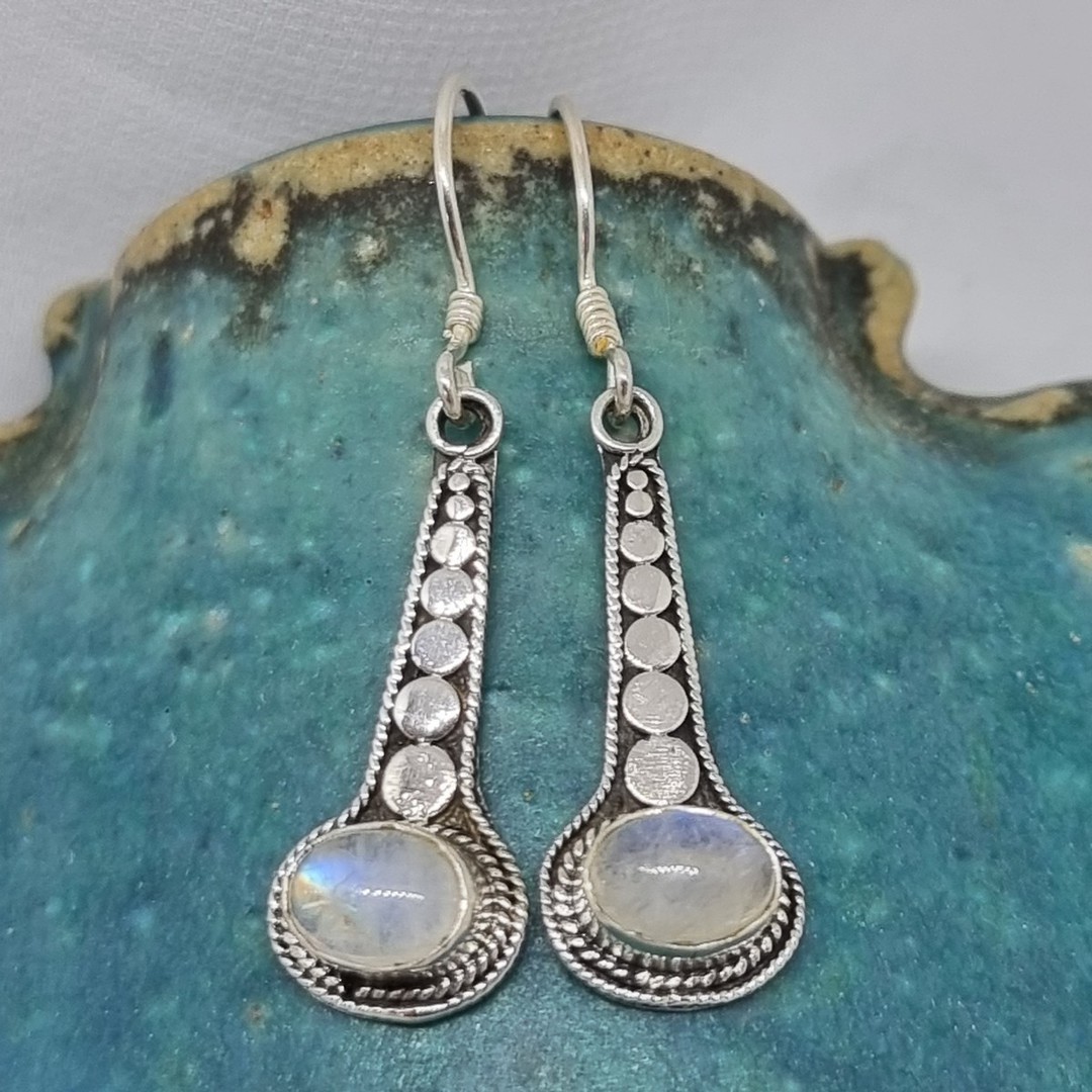 Long drop silver moonstone earrings image 3