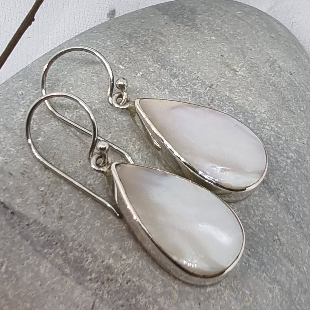 Large teardrop mother of pearl hook earrings image 3