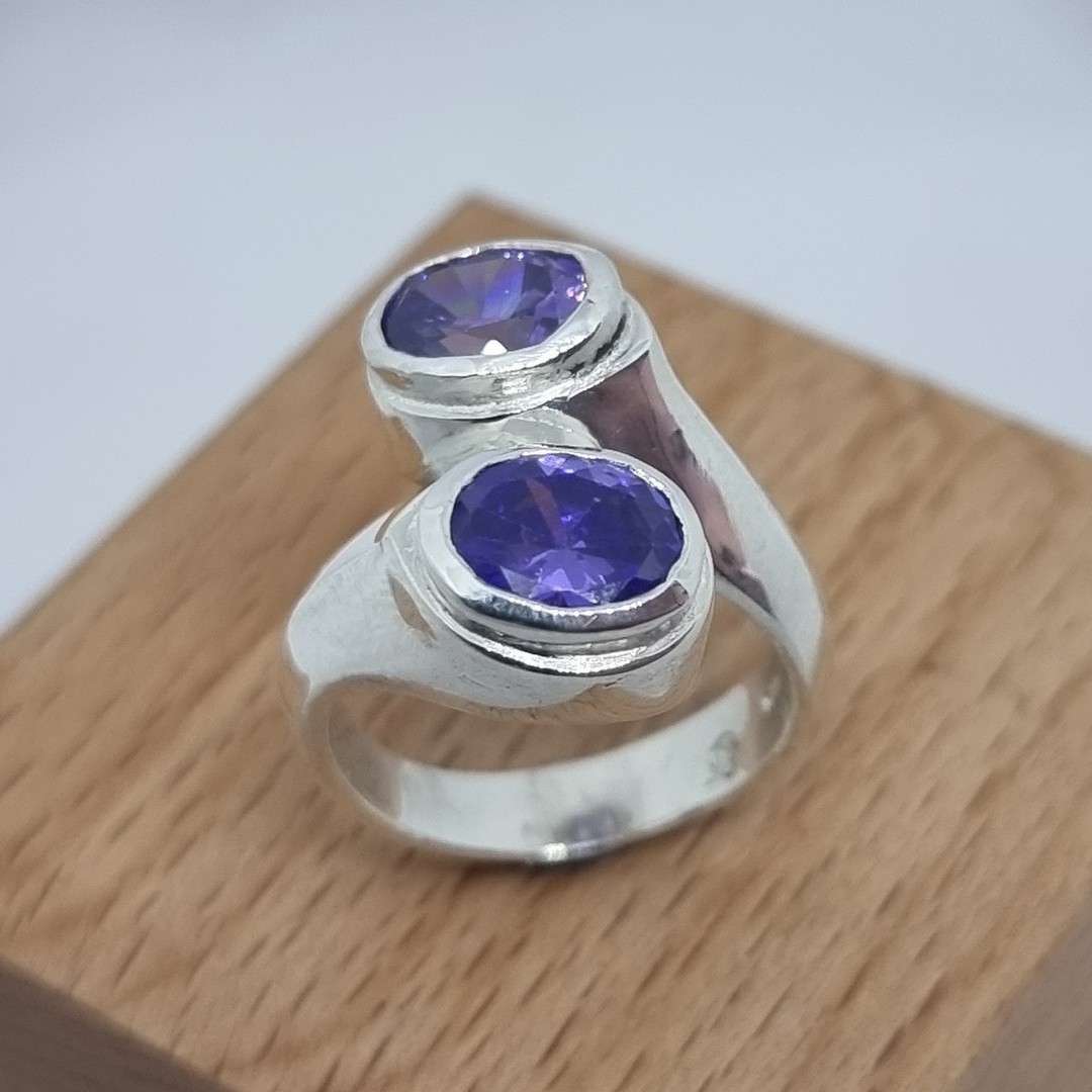 Sterling silver sparkling purple gemstone ring, made in NZ - Size Q image 2