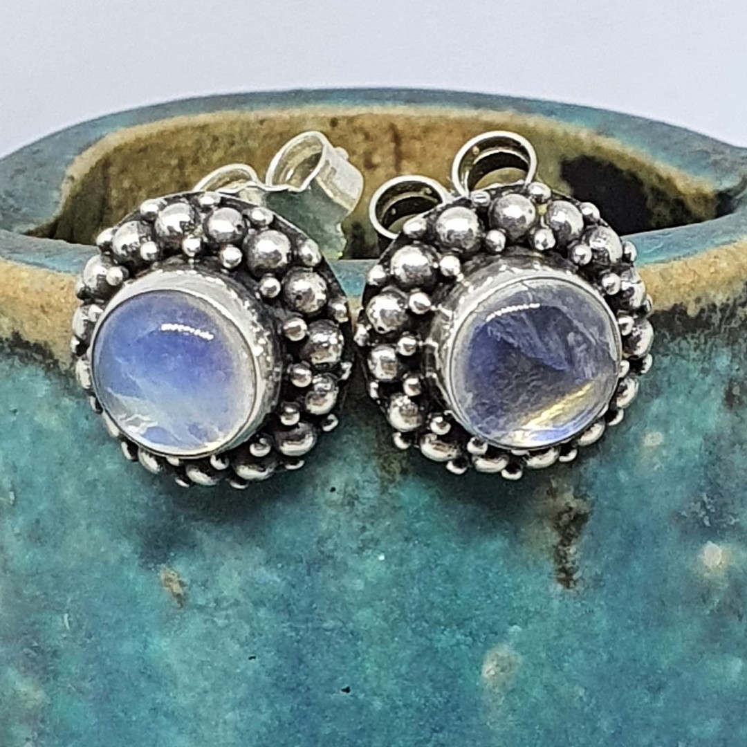 Silver moonstone stud earrings image 1