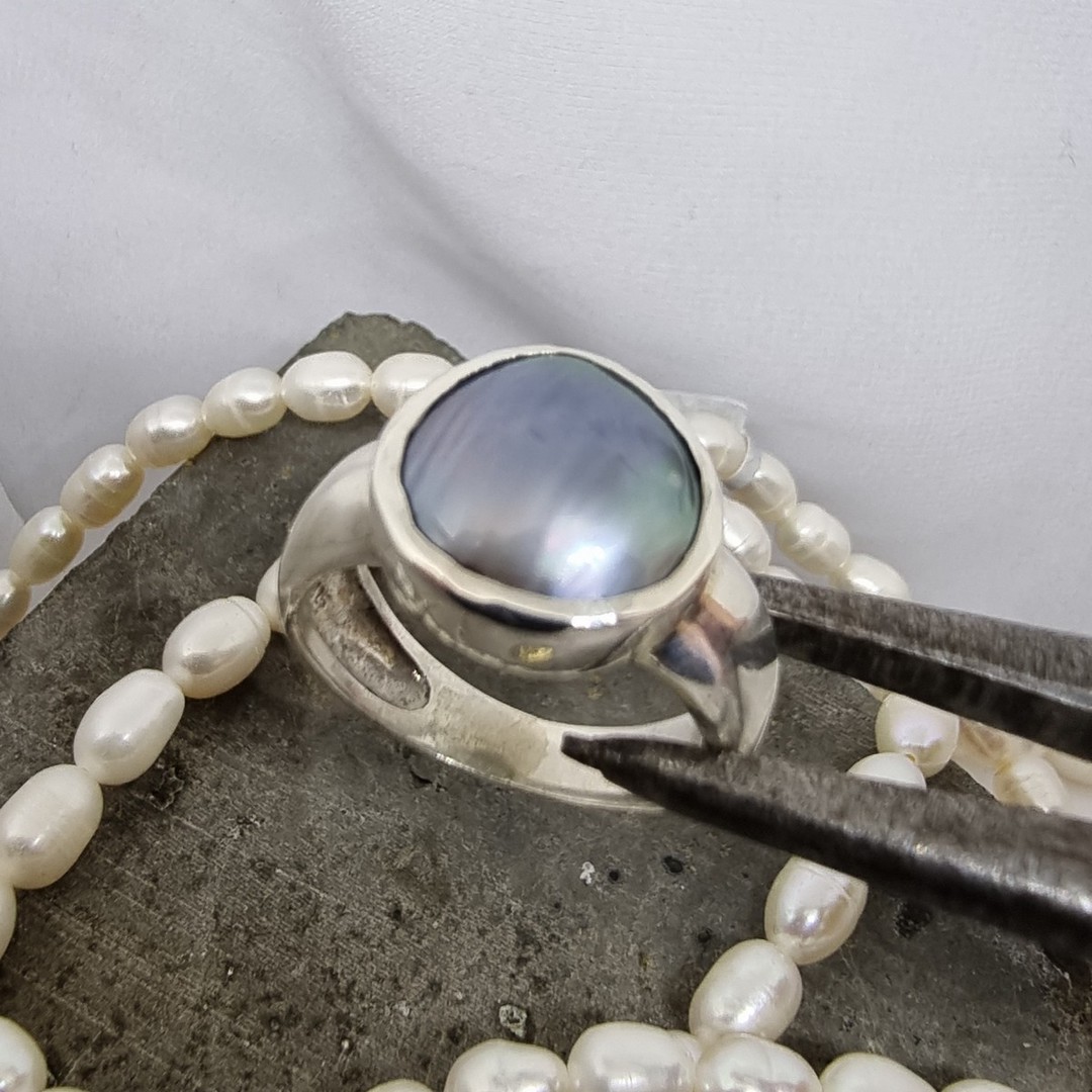 Chunky silver pearl ring, made in NZ image 3