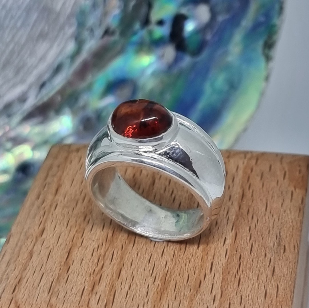 Sterling silver, wide band amber ring image 4