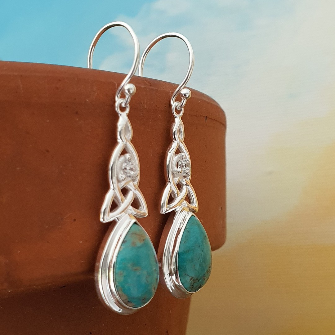 Silver turquoise earrings with infinity knot and cz image 3