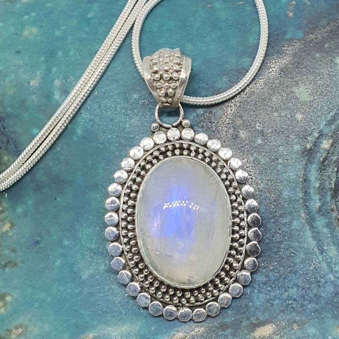 Sterling silver oval moonstone pendant image 1