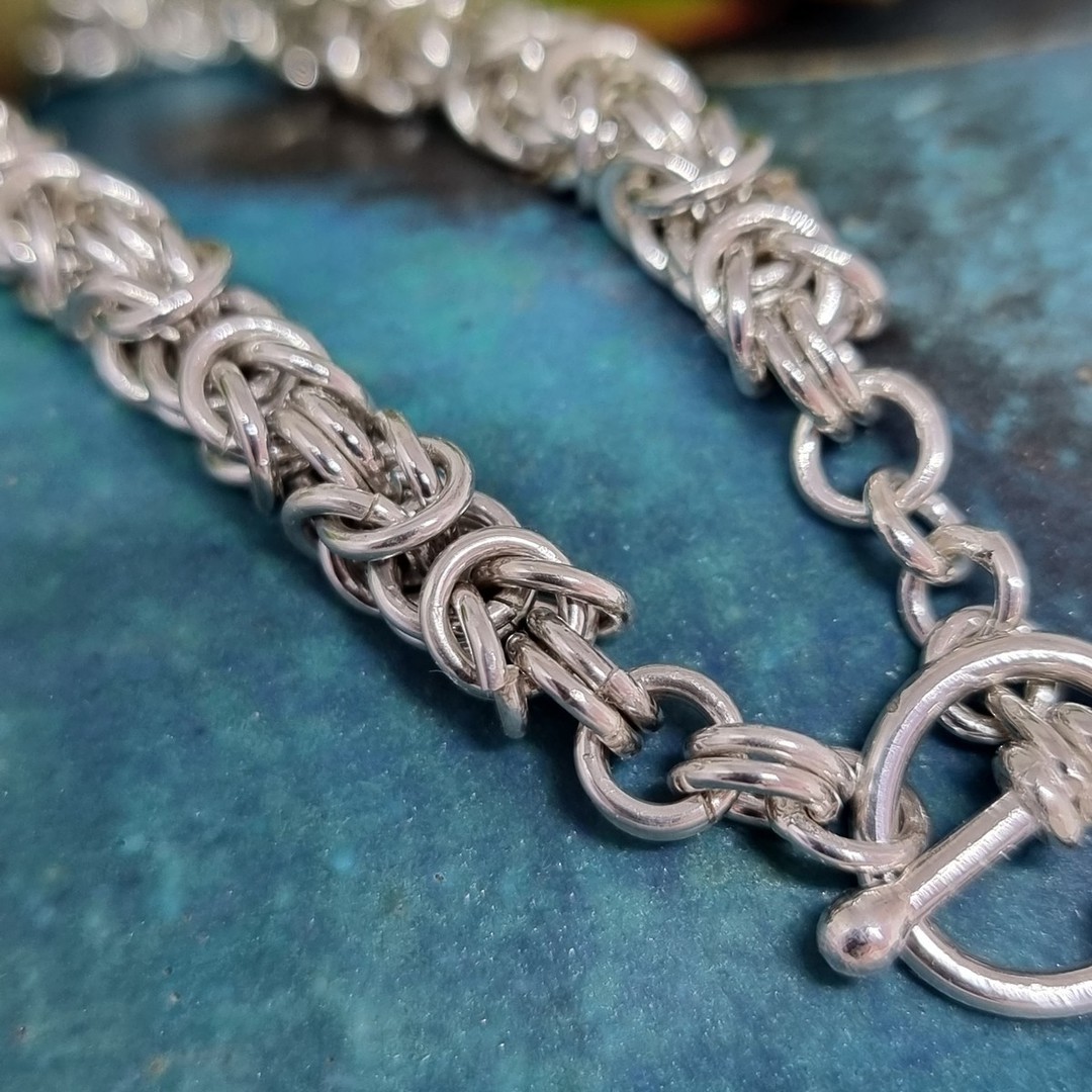 Sterling silver Byzantine linked chain bracelet image 0