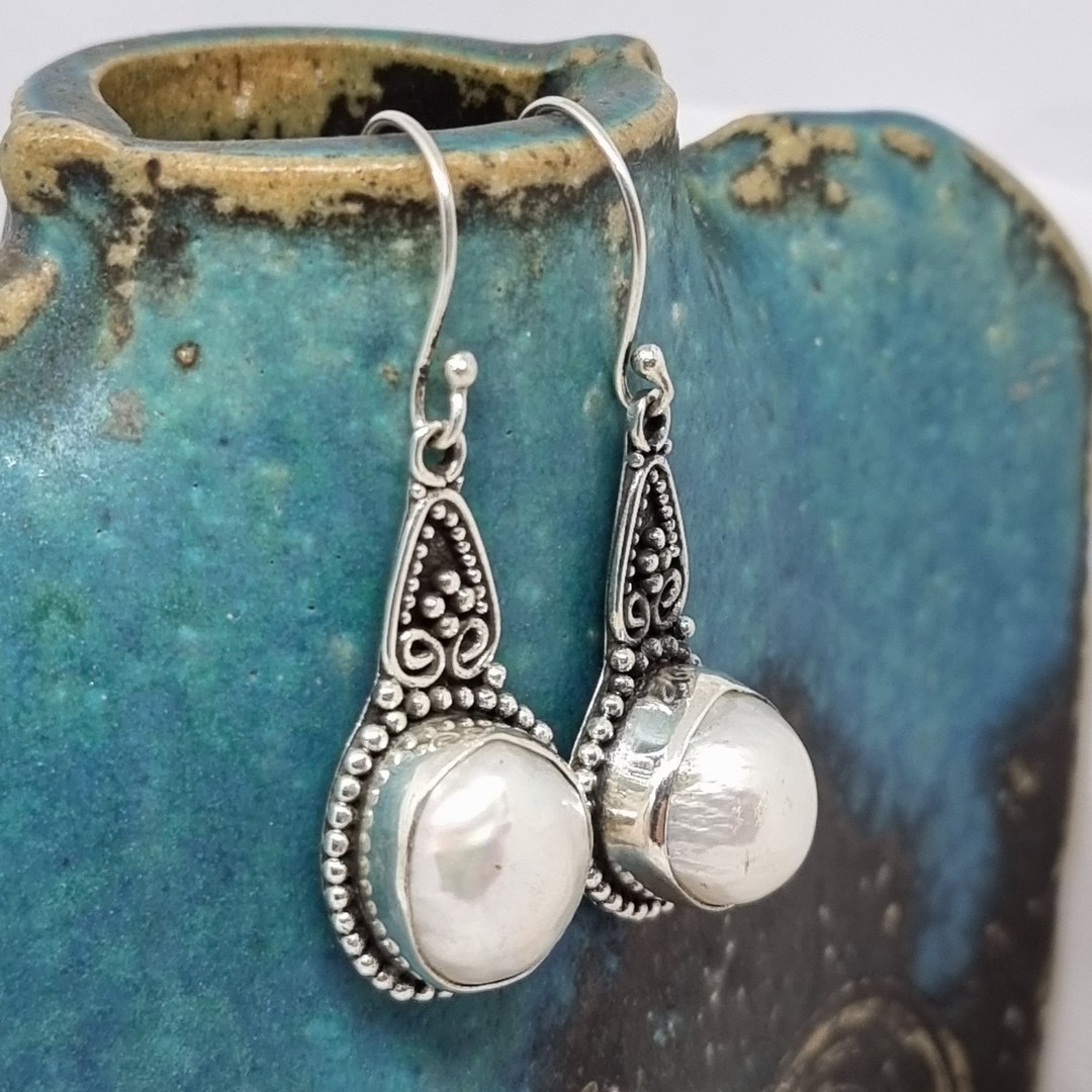 Sterling silver large fresh water pearl earrings image 1