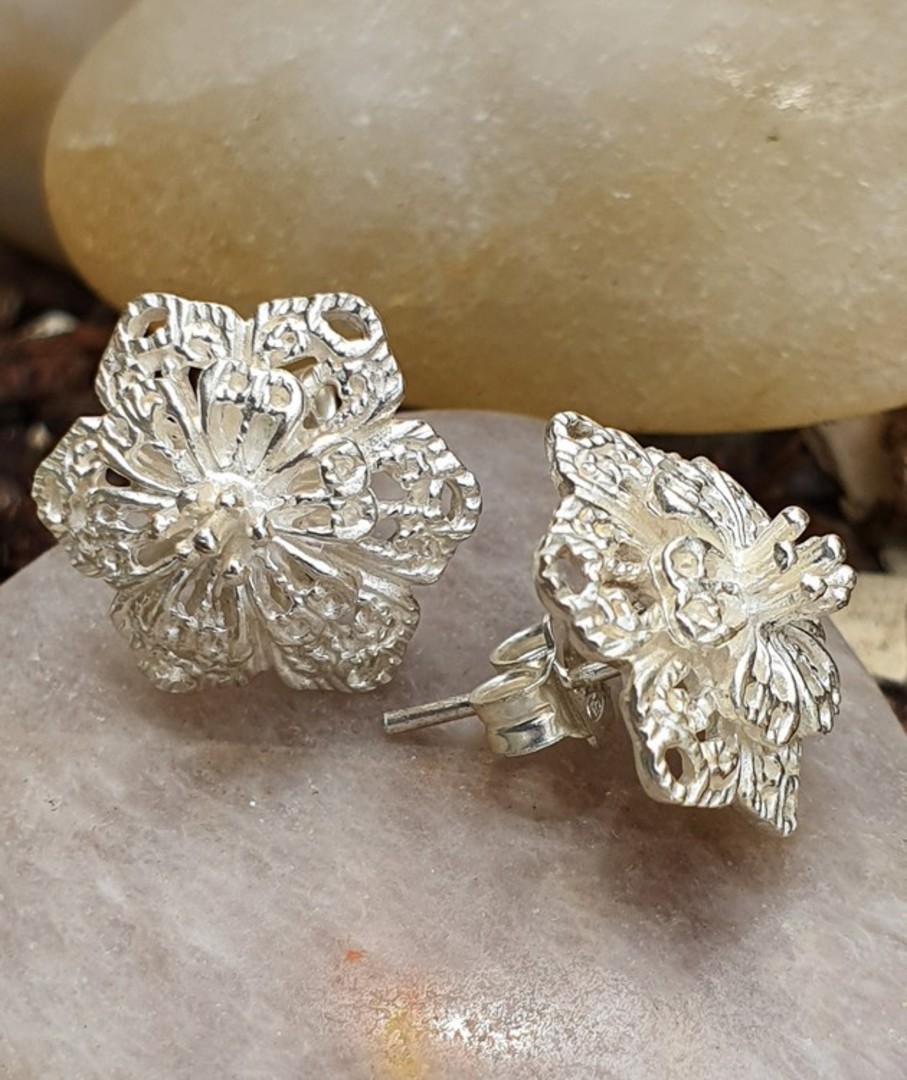 Silver flower stud earrings - now on sale image 2