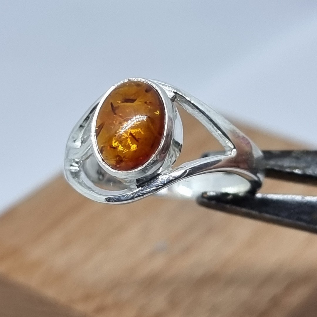 Open weave silver amber ring - made in NZ image 1