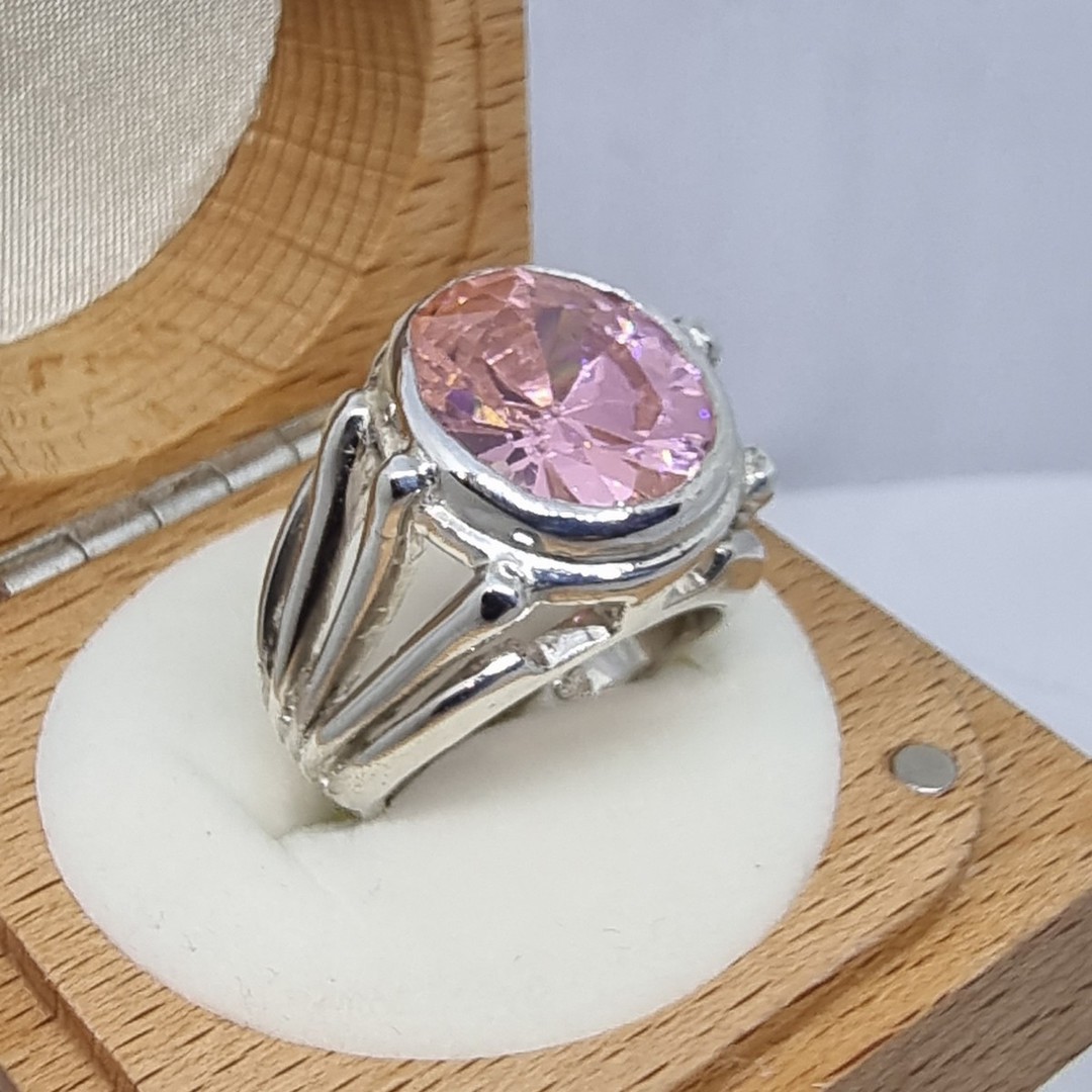 Made in New Zealand, sterling silver pink gemstone ring - Size M image 2