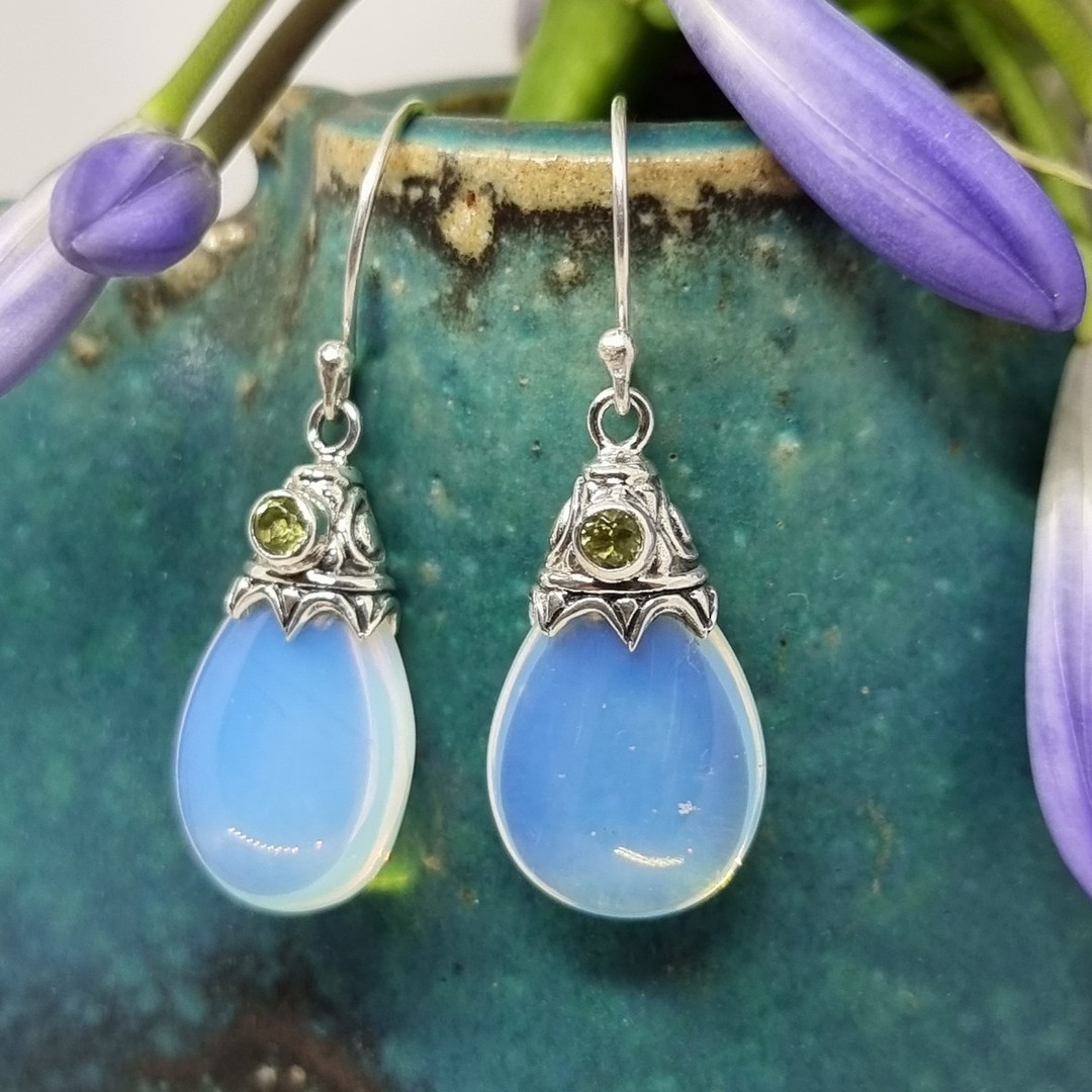 Sterling silver opalite and peridot earrings image 1