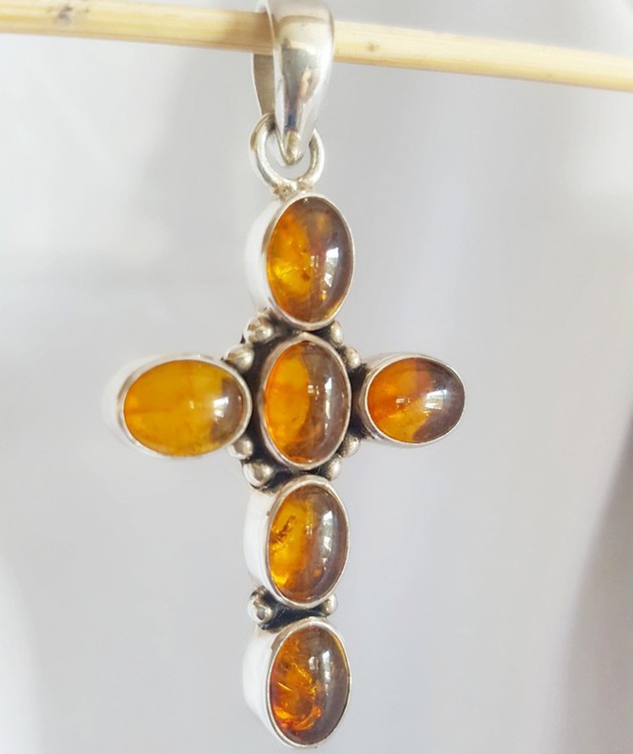 Sterling silver amber cross image 1