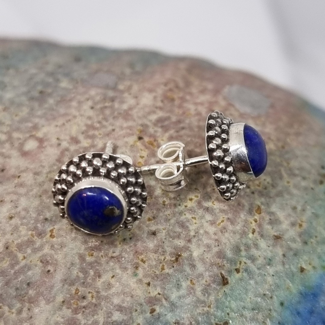 Silver lapis lazuli stud earrings image 2